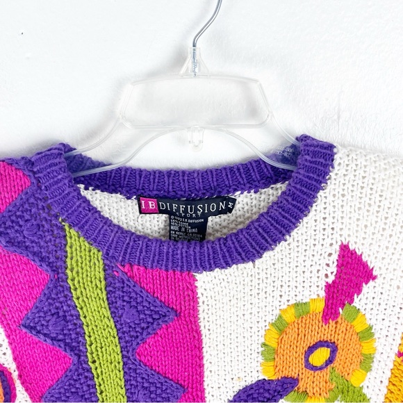 I.B. DIFFUSION Multicolored Graphic Prints Long Sleeves Knit Sweater Size Medium - Picture 5 of 10